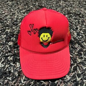 Rod Wave Smiley Face "Love 4 My Fans" Trucker Hat Summer Red SnapBack New